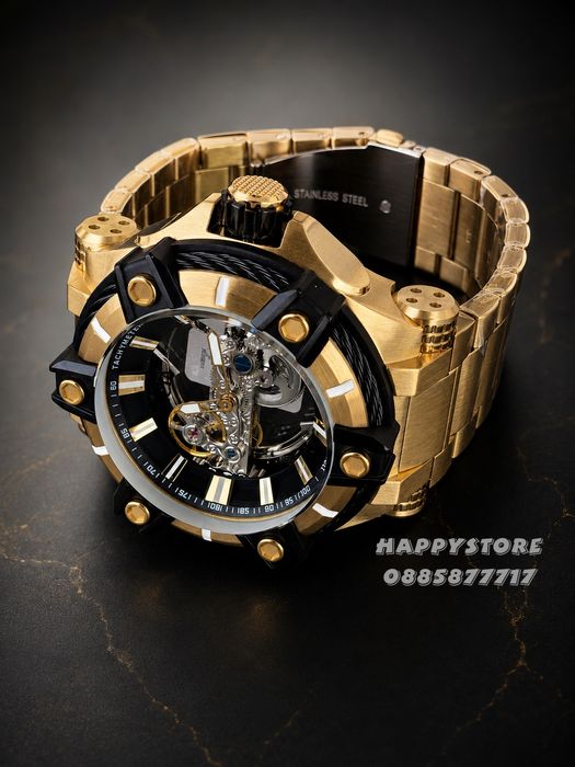 INVICTA Gunmetal Skeleton Gold 52 mm, Инвикта нов мъжки часовник