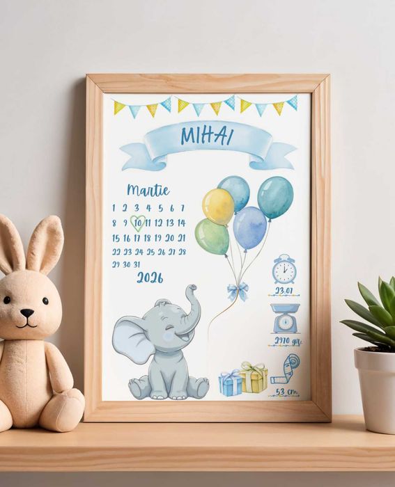 Tablou personalizat cu datele de nastere ale bebelusulu