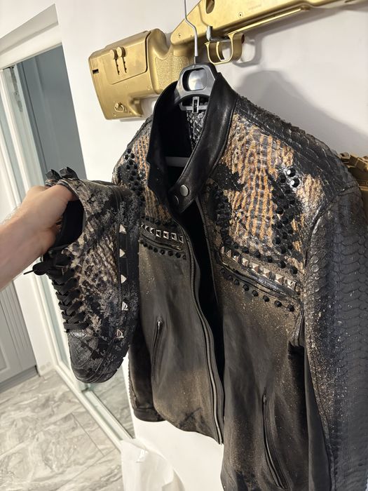 Python Snake Real Leather Jacket Ciprian Cozma M unicat pictata manual designer premium Geaca piele sarpe piton real handmade + adidasi piele piton 42