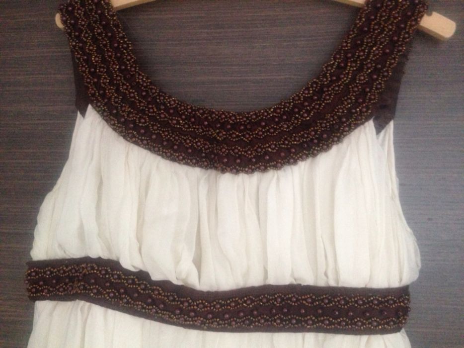 rochie lunga matase, alb murdar, S