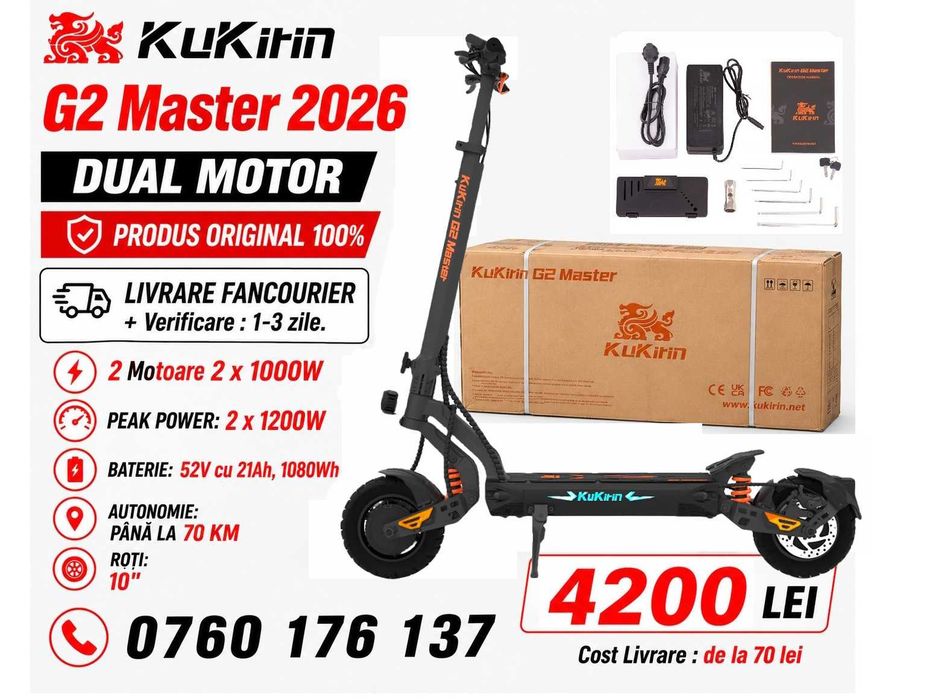 SIGILATA Noua‼️G2 Master Kukirin 2026‼️Dual Motor 2000W 70+ Km/h, Autonomie pana la 60Km, Suspensii Hidraulice