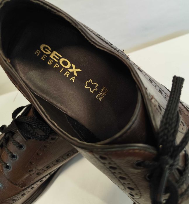 Pantofi derby brogue 45 premium GEOX 45 NOI piele naturala moale maro