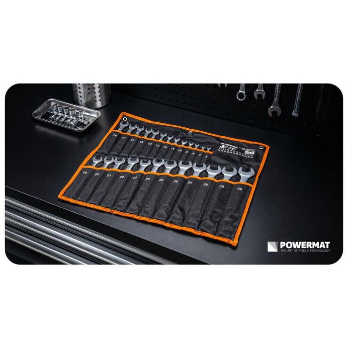 Set chei combinate 6 - 32 mm, 25 piese, husa textila neagra, Powermat