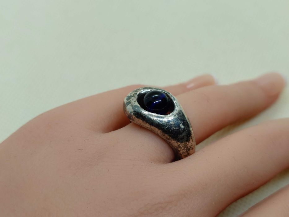 Inel designer ALVARADO – argint 925 cu sferă de sticlă albastră