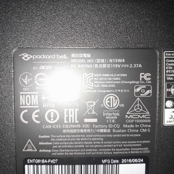 Лаптоп Packard Bell 15''