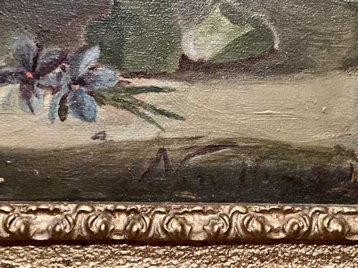 Deosebita pictura-ulei pe lemn-Elegant buchet floral-Franta