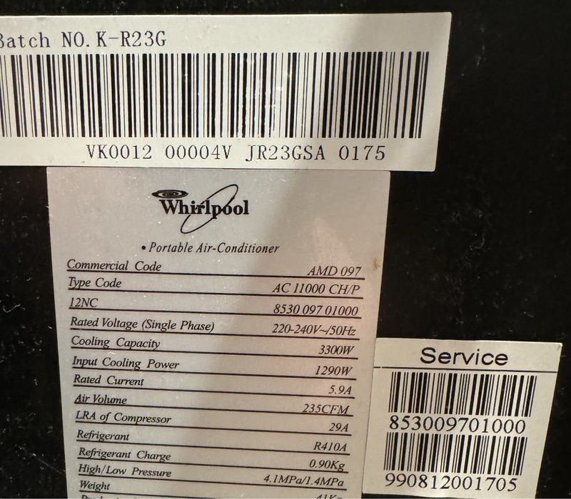 Aparat aer conditionat mobil Whirlpool cu incalzire