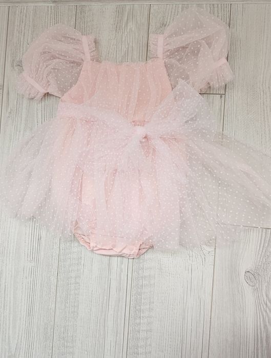 Розова рокличка за момиченца с дантела  + пантофи
