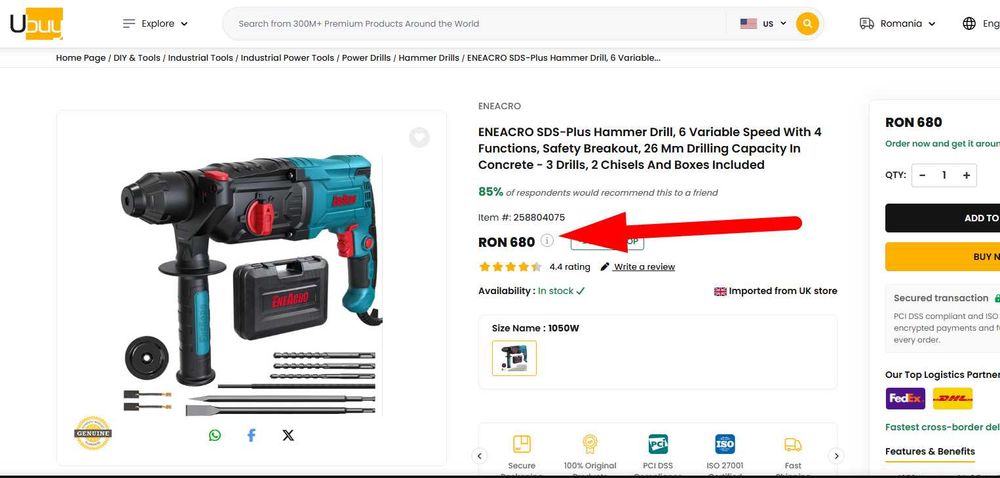 Ciocan Rotopercutor, SDS Plus, 1050W, 3.5 J, NOU