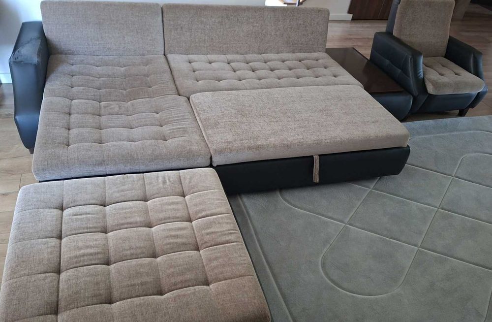 Ansamblu complet living ISTIKBAL – coltar extensibil + fotoliu + taburet