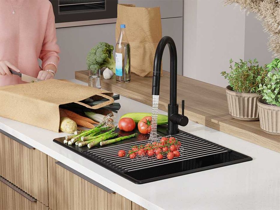 Черна кухненска гранитна мивка Копенхаген 50 Top 620х500