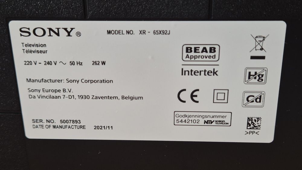 Sony XR-65X92J Google TV  Android, 4K, UltraHD, Smart, WiFi, Full Arra