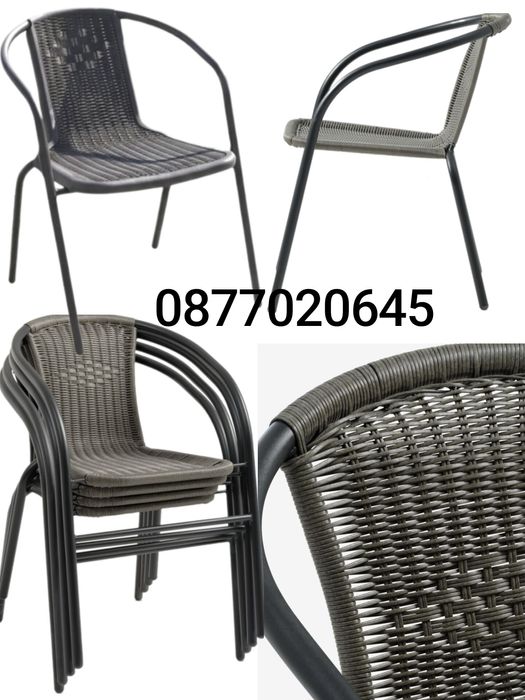 Градински стол Ратан Подреждащ се, Стомана, Пластмаса, Черен, 70×60×55