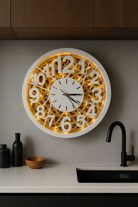 Vand ceasuri de perete 3D lemn stratificat Fag, 33 cm, model modern