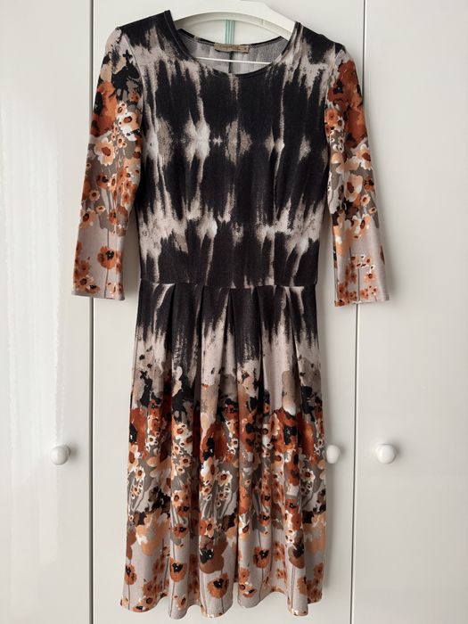 Rochie din lana si vascoza cu print