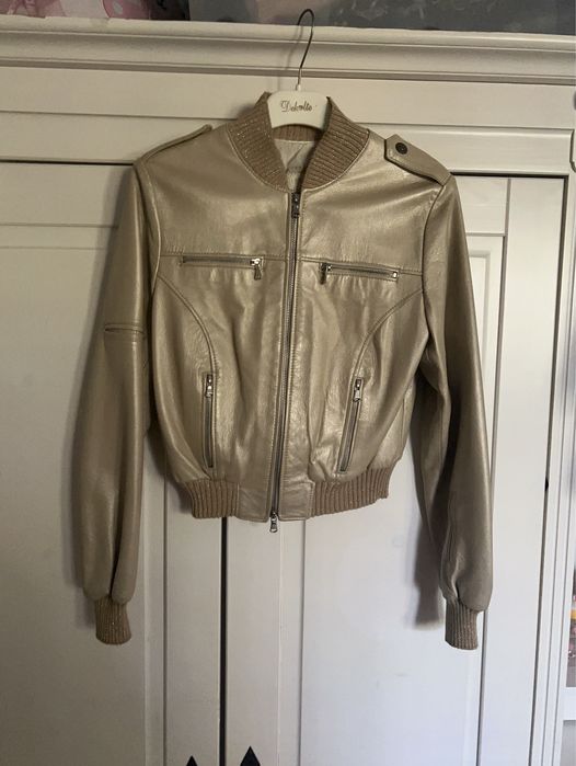 Vand geaca piele aurie , model bomber, potrivita S/M