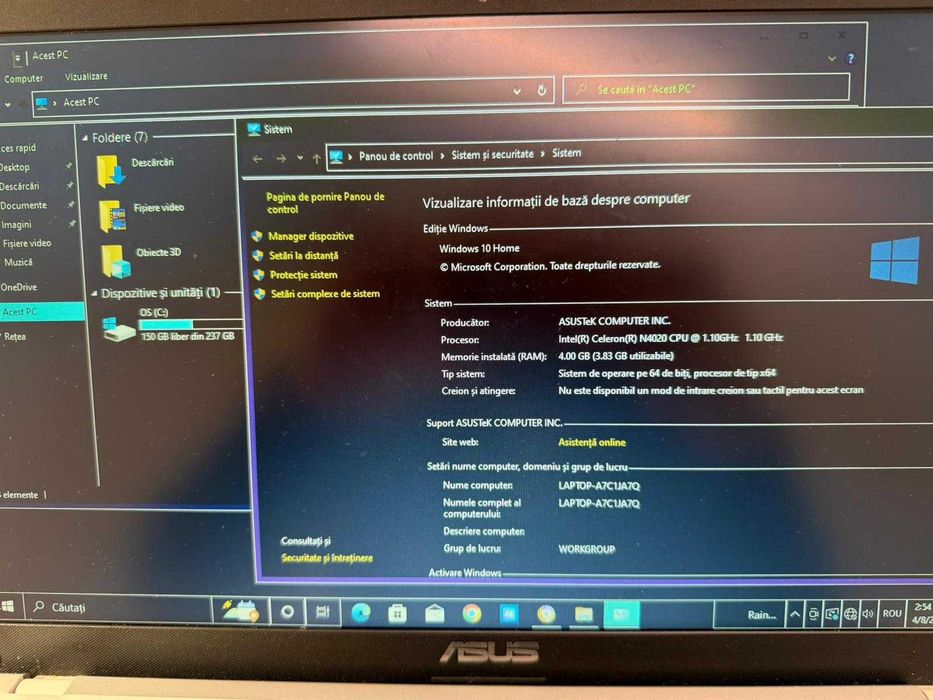 Laptop ASUS 15.6” SSD 256GB Intel Celeron N4020 4GB RAM Windows – Ideal Office / Scoala