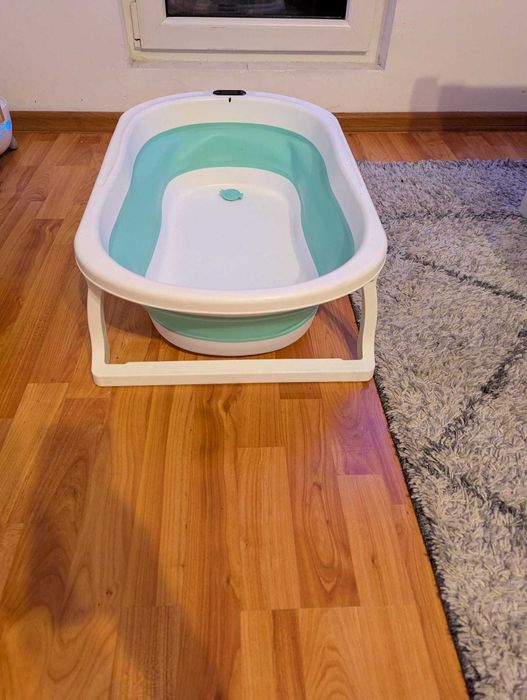 Cadita copii/bebe pliabila,silicon si plastic cu supapa si hamac