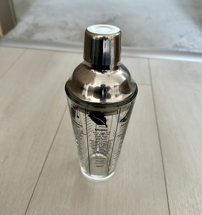 Cocktail shaker din sticlă groasă, cu rețete, 470 ml, Nou
