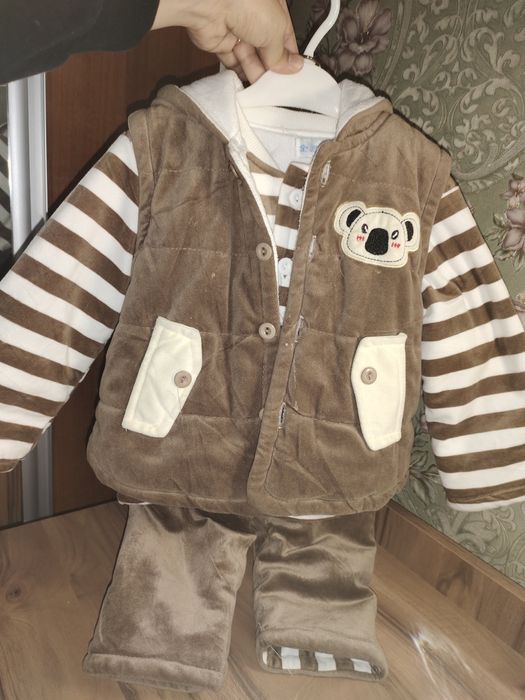 3ка зимний костюм утеплением брючки кофта и безрукавка комплект Куала