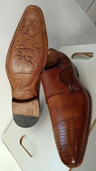 Pantofi monk 45 44.5 44 de lux GREVE NOI lucrati manual piele embosata
