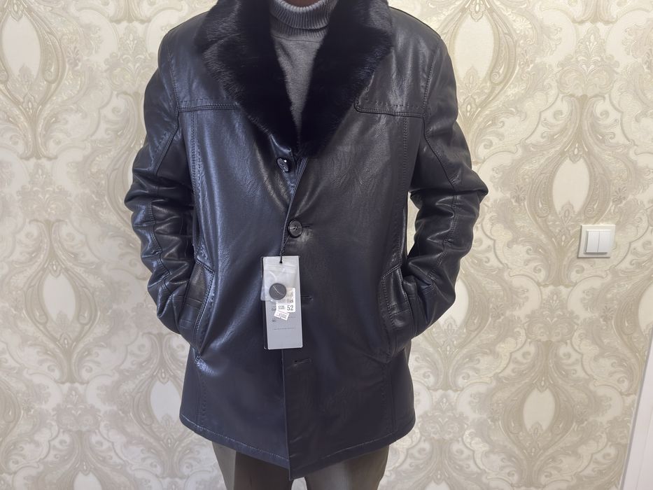 Кожанный дубленка черного цвета