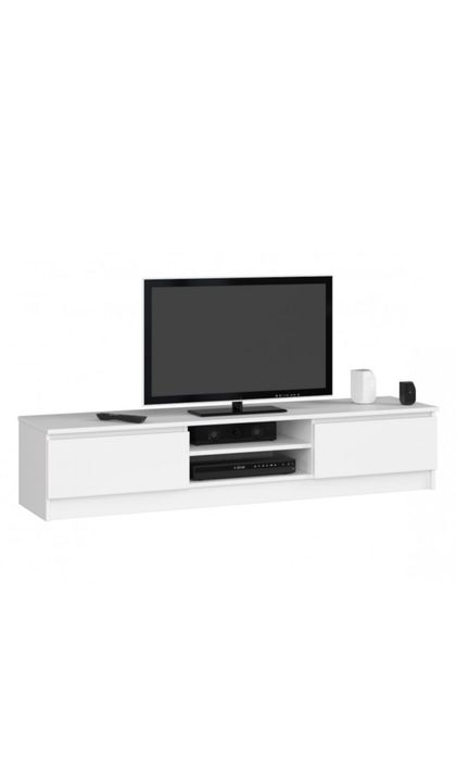 Comoda TV cu 2 usi si rafturi centrale, PAL laminat, 160x40x33 cm, alb