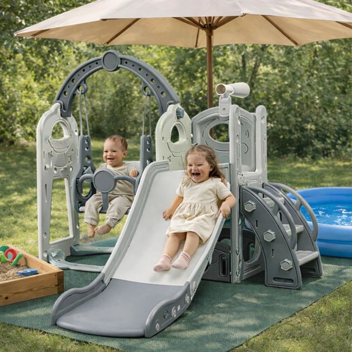 Детска пързалка с люлка 4 в 1 – за дома и двора, стабилна и безопасна конструкция