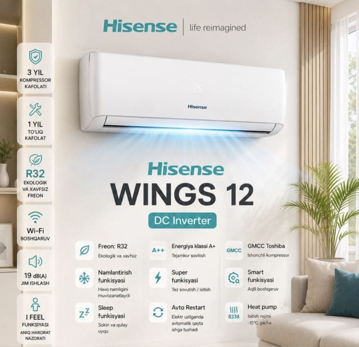 Кондиционер Hisense 12 Wings Dc Inverter (135в-35кв) Доставка бонус