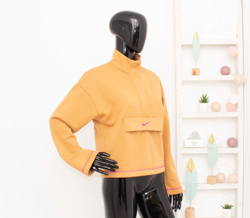 Nike Swoosh дамски суичър цвят горчица флиис 1/4 цип пуловер XS