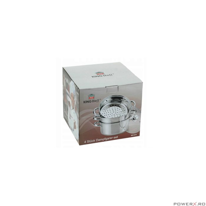 Set de 4 piese, oala pentru fiert cu abur, inox, 24 cm 5 litri