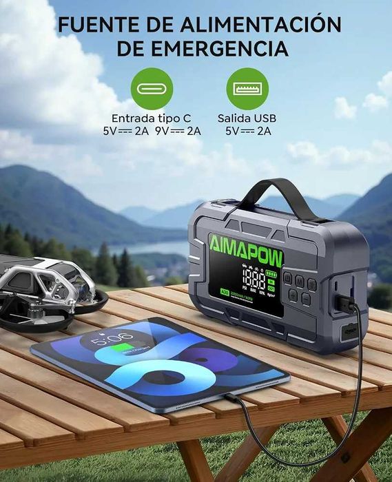 Чисто нов запечатан в целофан стартер за кола AIMAPOW A30 9000A / 2220mAh / 26.64Wh с компресор 160 PSI и фенерче, джъмп стартер