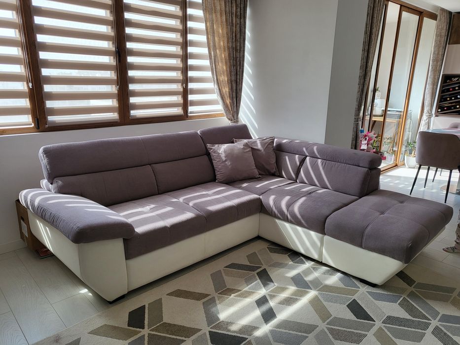 Немски Ъглов сив диван Cotta с ракла и функция сън