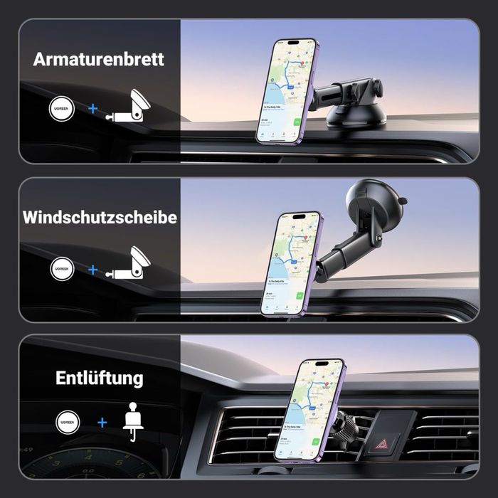 UGREEN MagSafe 2-în-1 Suport Auto Telefon – 360° – Ventilație/Bord