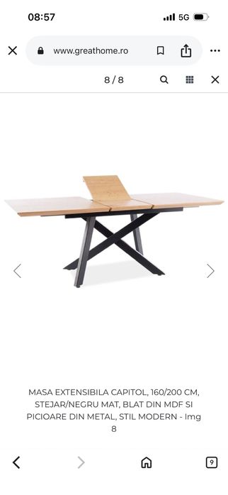 Masa extensibila 160/200 cm stejar/picioare spider negru mat