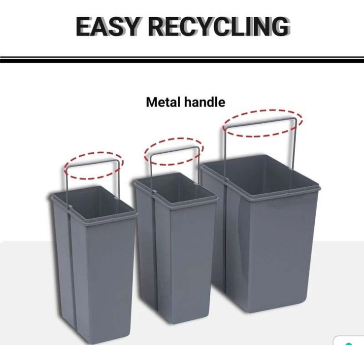 Кош за вграждане с 3 отделения за сортиране на кухненски отпадъци 40 л