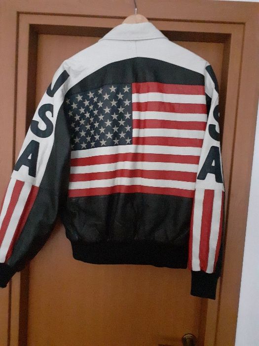USA Geaca de piele cu steagul Americii