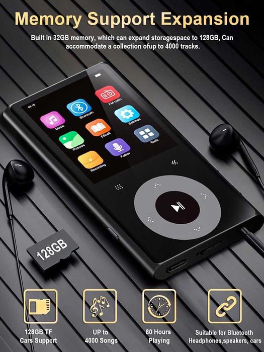 64GB MP3 плейър с Bluetooth 2.4" екран Hi-Fi звук без загуби Bluetooth MP3 плейър