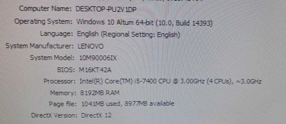 PC i5 7400 - 3.0 GHz / 8 GB Ram/ HDD 1 TB
