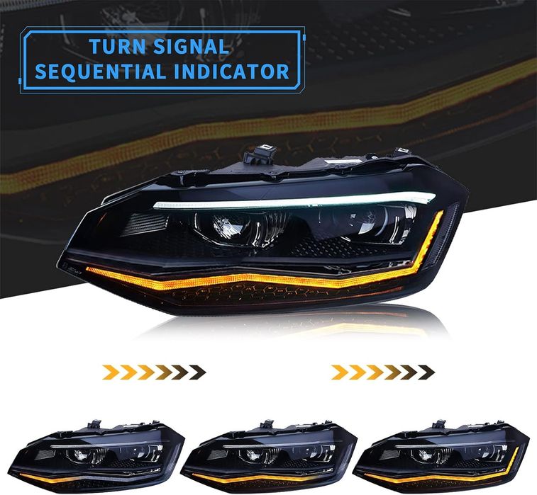 VW Polo MK6 2016-21 фарове с LED дневни светлини и динамични мигачи