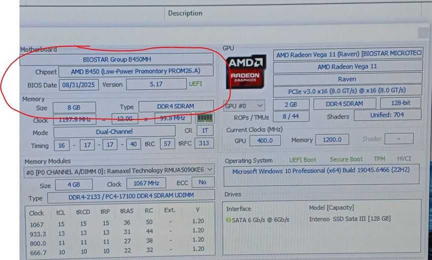 945S.Placa De Baza Biostar B450MH Ver 6.3 , 2x DDR4,Socket AM4