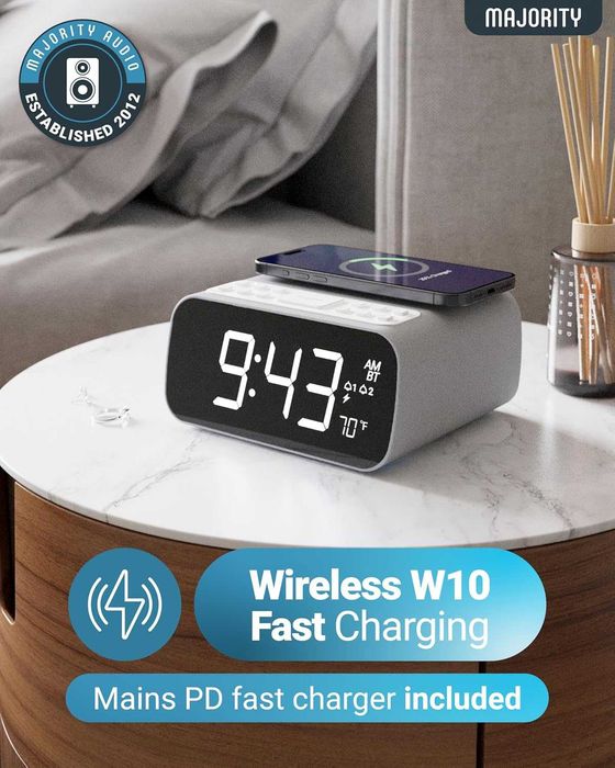 Повечето Bluetooth будилници с безжично зареждане | Нощно часовник за спалня с 10W мощност FM радио