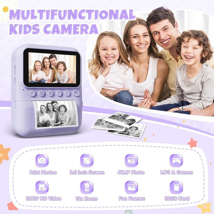 Cameră pentru copii imprimare instantanee + 32GB micro sd