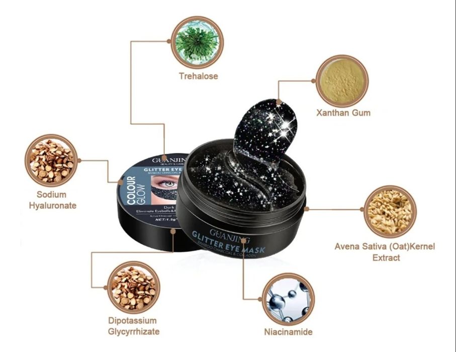 Маска за очи с активен въглен и колаген, 60 броя- Glitter Eye Mask