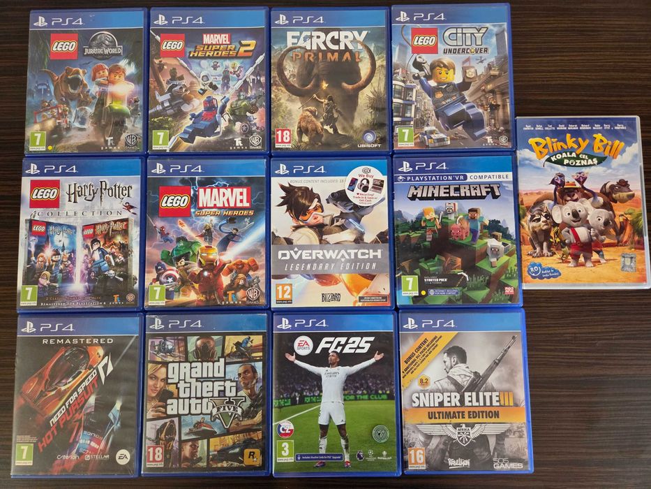 PlayStation 4, 12 jocuri, NFS, FC 25, Harry Potter, MineCraft, Grand Theft Auto