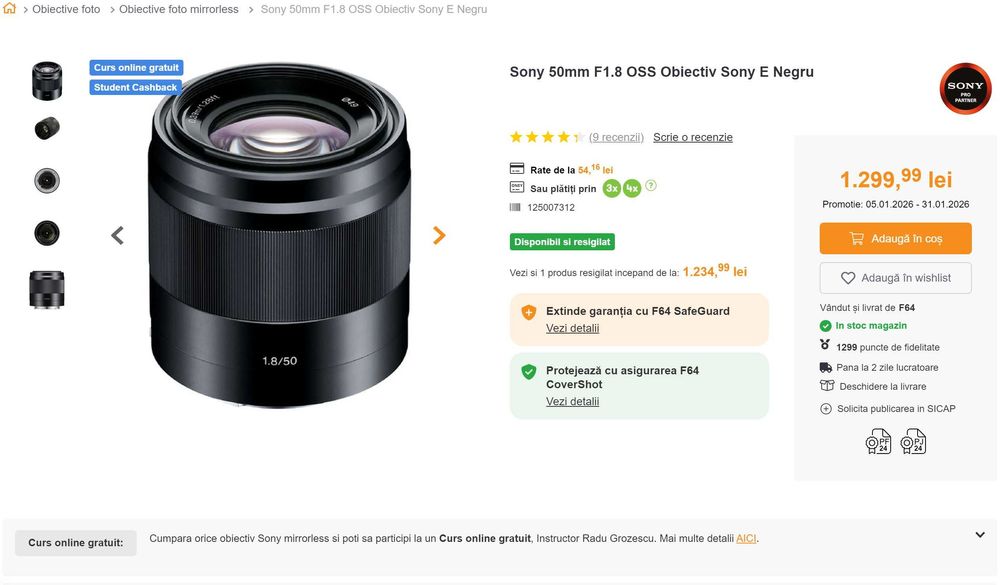 Obiectiv SONY E 50mm f1.8 OSS cu stabilizare de imagine