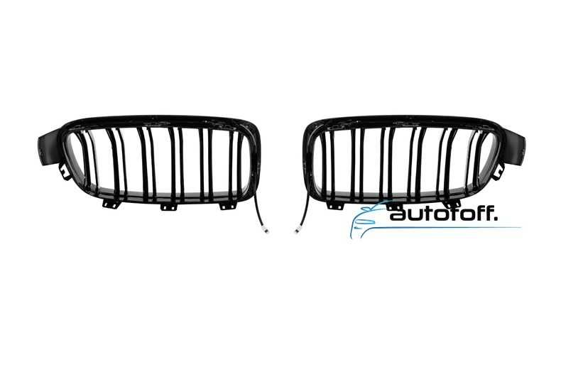 Grile duble iluminate compatibile cu BMW Seria 3 F30 F31 (11-19) Negru lucios cu LED