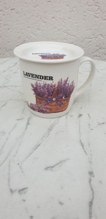 Cană din ceramică cu farfurioară – model Lavandă