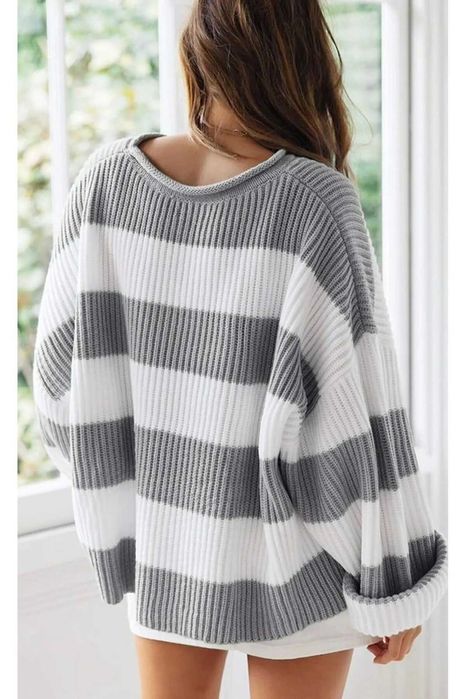 Скидки! Новый Вязаный Пуловер В Полоску В Двух Расцветках Турция