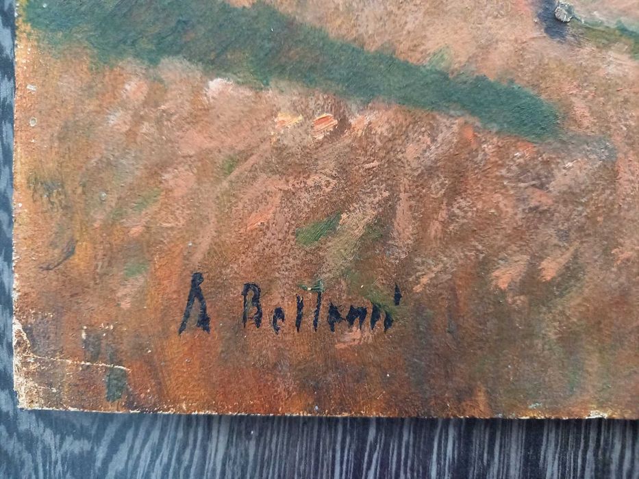 A. Bellomi – „Cai alergând la vale” – ulei pe placaj, 70 × 49,5 cm